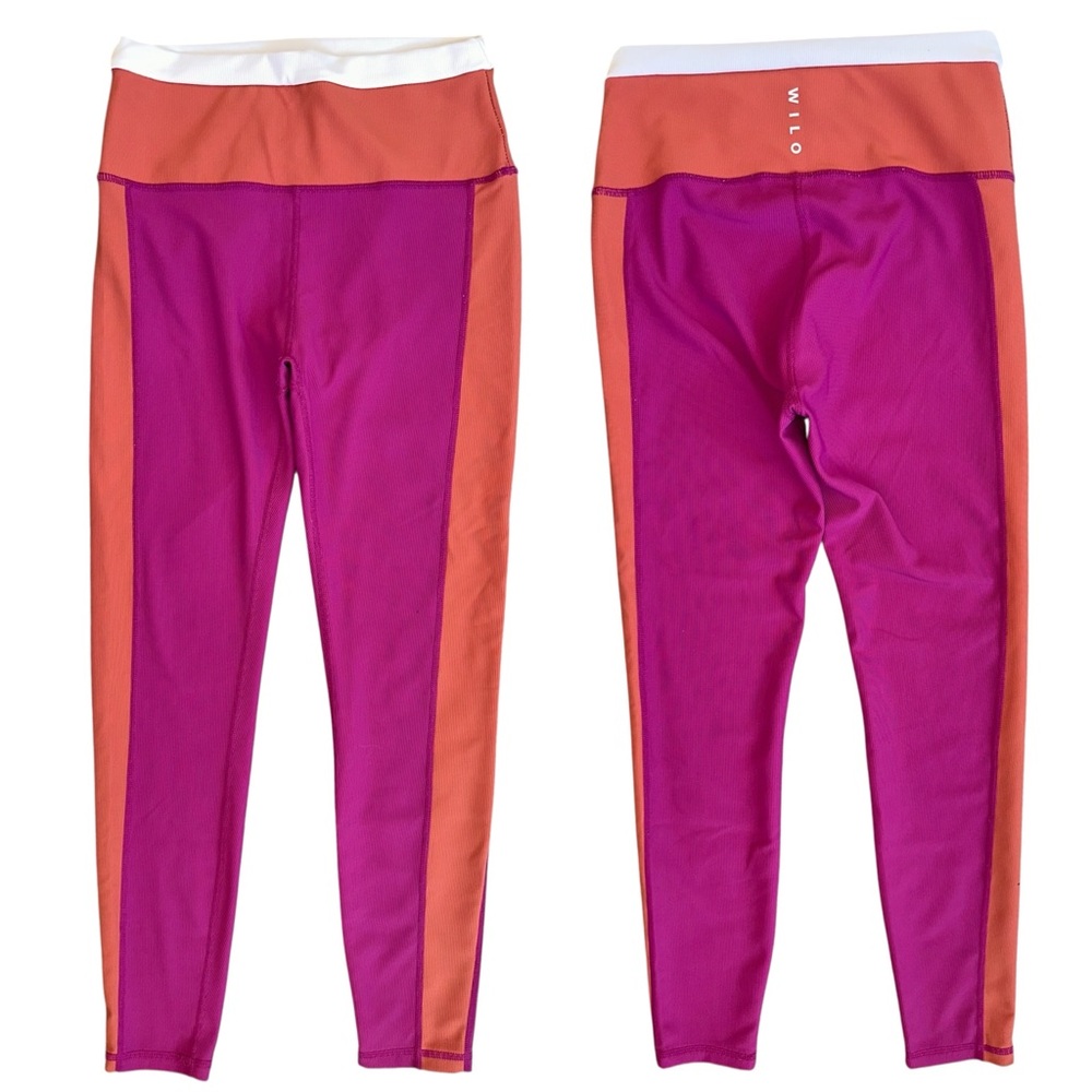 WILO The Label Pink Orange & White Colorblock Ribbed High Rise Leggings Medium